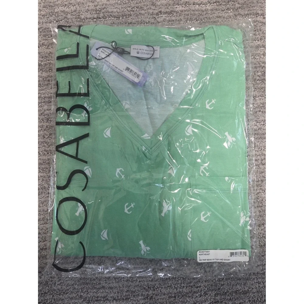 Cosabella Mens Road Trip Lounge Set Green Nautical Anchor Lobster Print Large